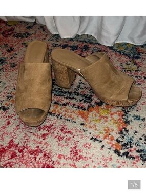 Target Tan Suede Platform Mule Heels